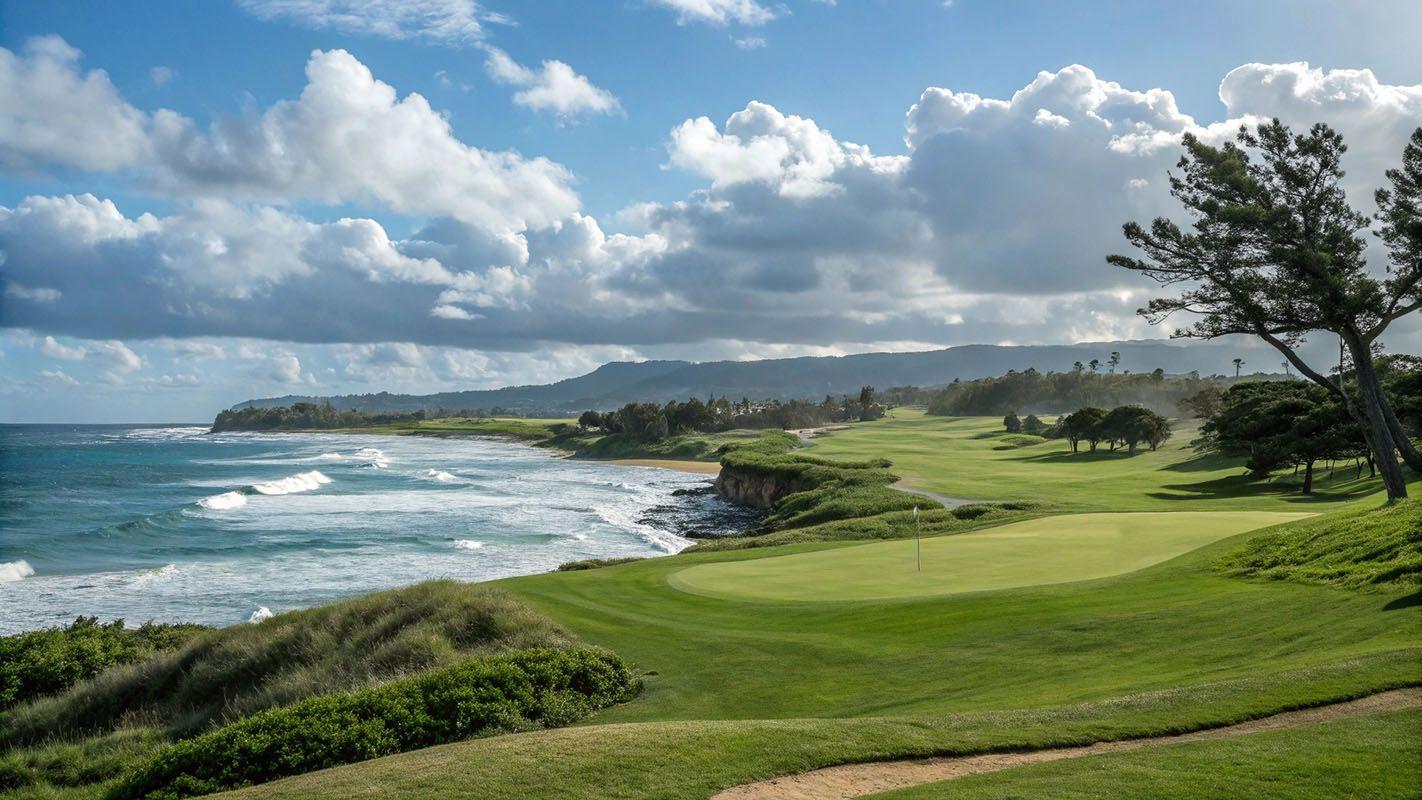 A gold course located near the sea